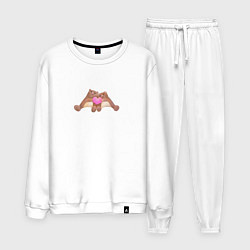 Костюм хлопковый мужской Влюбленные мишки с сердечком, цвет: белый