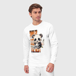 Костюм хлопковый мужской Мишка панда с надписью, цвет: белый — фото 2