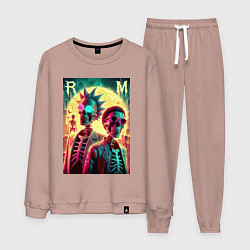 Костюм хлопковый мужской Rick and Morty cool skeletons, цвет: пыльно-розовый