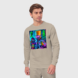 Костюм хлопковый мужской Скейтбордист Барт Симпсон в кибермаске - неоновое, цвет: миндальный — фото 2