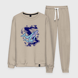 Костюм хлопковый мужской Космические киты, цвет: миндальный