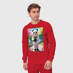 Костюм хлопковый мужской Панда с букетом тюльпанов, цвет: красный — фото 2