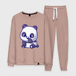 Костюм хлопковый мужской Миленькая панда, цвет: пыльно-розовый
