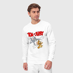 Костюм хлопковый мужской Том и Джерри - погоня, цвет: белый — фото 2