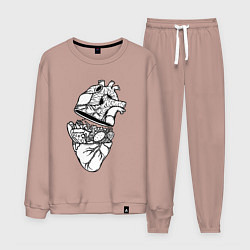 Костюм хлопковый мужской Сердце фастфуда, цвет: пыльно-розовый