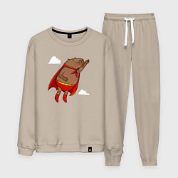 Костюм хлопковый мужской Капибара супергерой, цвет: миндальный