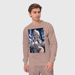 Костюм хлопковый мужской Девушка с пистолетом с киберимплантами, цвет: пыльно-розовый — фото 2