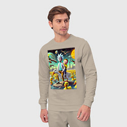 Костюм хлопковый мужской Рик и Морти сидят на утке на одноимённой планете, цвет: миндальный — фото 2