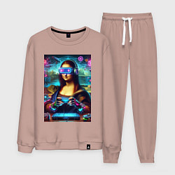 Костюм хлопковый мужской Mona Lisa is an avid gamer - cyberpunk, цвет: пыльно-розовый