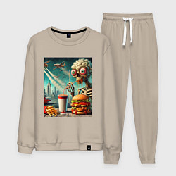 Костюм хлопковый мужской The negative effects of eating fast food, цвет: миндальный