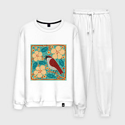 Костюм хлопковый мужской Воробей на ветке яблони, цвет: белый