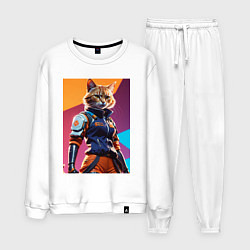 Костюм хлопковый мужской Ультразверьки кошка, цвет: белый