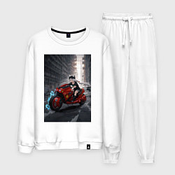 Костюм хлопковый мужской Shiroko лиса на футуристичном мотоцикле, цвет: белый