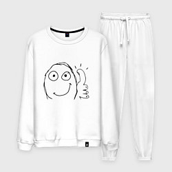 Костюм хлопковый мужской Палец вверх мем, цвет: белый