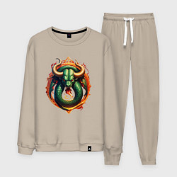 Костюм хлопковый мужской Телец в тени змеи, цвет: миндальный