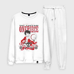 Костюм хлопковый мужской Ванпис Луффи череп, цвет: белый