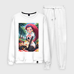 Костюм хлопковый мужской Джесси и Мяут на пикнике, цвет: белый