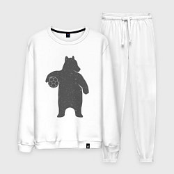 Костюм хлопковый мужской Футболист мишка, цвет: белый