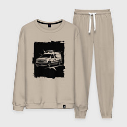 Костюм хлопковый мужской Скорая помощь в черном квадрате, цвет: миндальный