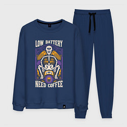 Костюм хлопковый мужской Low battery need coffee, цвет: тёмно-синий