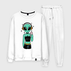 Костюм хлопковый мужской Девочка инопланетянин с телефоном, цвет: белый