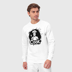 Костюм хлопковый мужской Шеф-повар с ложкой черной краской, цвет: белый — фото 2