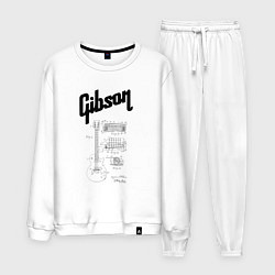 Костюм хлопковый мужской Гитара Gibson чертеж, цвет: белый