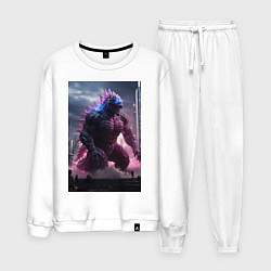 Костюм хлопковый мужской Годзилла посреди мегаполиса, цвет: белый