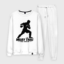 Костюм хлопковый мужской Муай Тай сила и мощь тайского бокса, цвет: белый