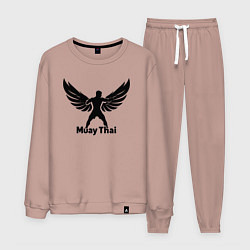 Костюм хлопковый мужской Муай Тай: Крылья Победы, цвет: пыльно-розовый