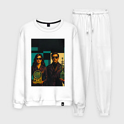 Костюм хлопковый мужской Мужчина и девушка с гаджетами ретрофутуризм поп-ар, цвет: белый