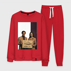 Костюм хлопковый мужской Мужчина и женщина с чертежом НЛО ретро поп-арт 197, цвет: красный