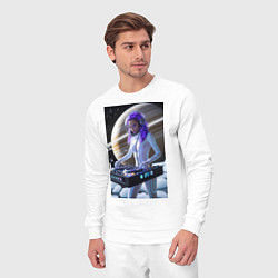 Костюм хлопковый мужской Девушка космо DJ на фоне сатурна, цвет: белый — фото 2