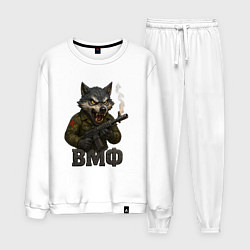 Костюм хлопковый мужской ВМФ волк стреляет из автомата, цвет: белый