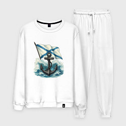 Костюм хлопковый мужской ВМФ якорь и волны, цвет: белый