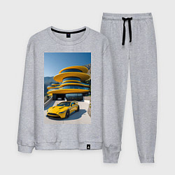 Костюм хлопковый мужской Желтый суперкар у дома, цвет: меланж