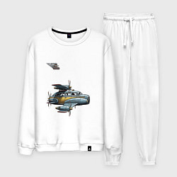 Костюм хлопковый мужской Летающее такси ретрофутуризм, цвет: белый