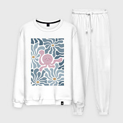 Костюм хлопковый мужской Такопи в цветах, цвет: белый