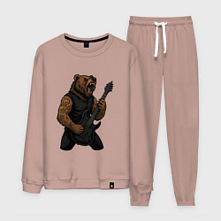 Костюм хлопковый мужской Медведь играет на электрогитаре, цвет: пыльно-розовый