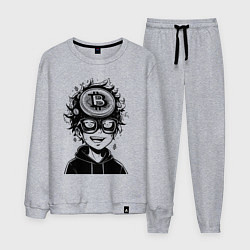 Костюм хлопковый мужской Аниме биткоин, цвет: меланж