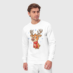 Костюм хлопковый мужской Новогодний олень и снежинки, зима, цвет: белый — фото 2