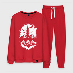 Костюм хлопковый мужской Башня с орлами в горах, цвет: красный