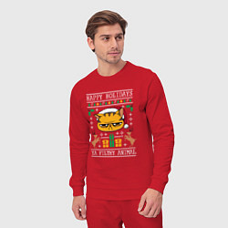 Костюм хлопковый мужской Хмурый новогодний кот, цвет: красный — фото 2