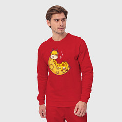 Костюм хлопковый мужской Спящий жираф на луне, цвет: красный — фото 2