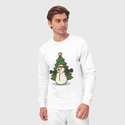 Костюм хлопковый мужской Снеговик с гирями, цвет: белый — фото 2
