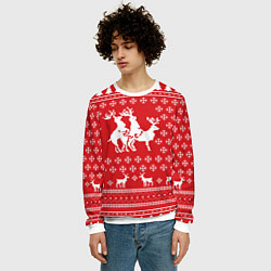 Свитшот мужской Свитер с оленями красный, цвет: 3D-белый — фото 2