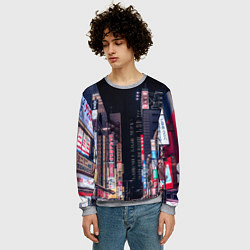 Свитшот мужской Ночной Токио, цвет: 3D-меланж — фото 2