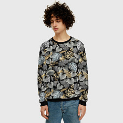 Свитшот мужской Серебряные листочки, цвет: 3D-черный — фото 2