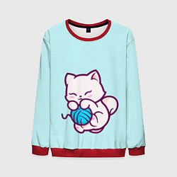 Мужской свитшот Белый котенок с клубком милый
