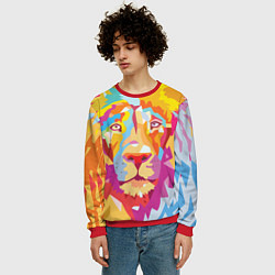Свитшот мужской Акварельный лев, цвет: 3D-красный — фото 2